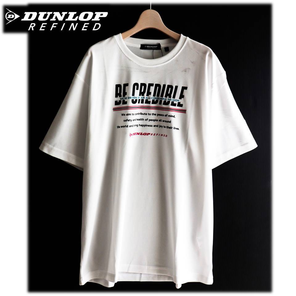 《DUNLOP ダンロップ》新品訳有 快適な着心地 胸元ビッグロゴ入りTシャツ カットソー 伸縮性あり 白 L A7847