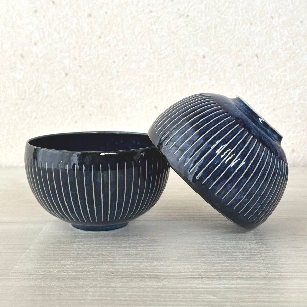 新品2点セット 美濃焼 撥水十草 一服碗 大 どんぶり 窯変ネイビー
