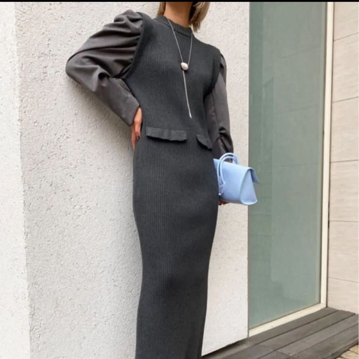 新品未使用】AMERI JACKET LIKE TIGHT KNIT DRESS グレー Sサイズ