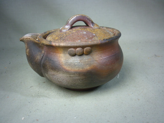 煎茶道具 煎茶器 明光窯 備前宝瓶と湯冷 窯変 桟切焼 各共箱-