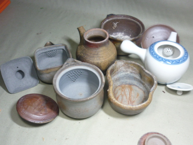 備前焼宝瓶、湯冷、京焼染付横手急須 他 複数作家 まとめて 計6個 陶芸