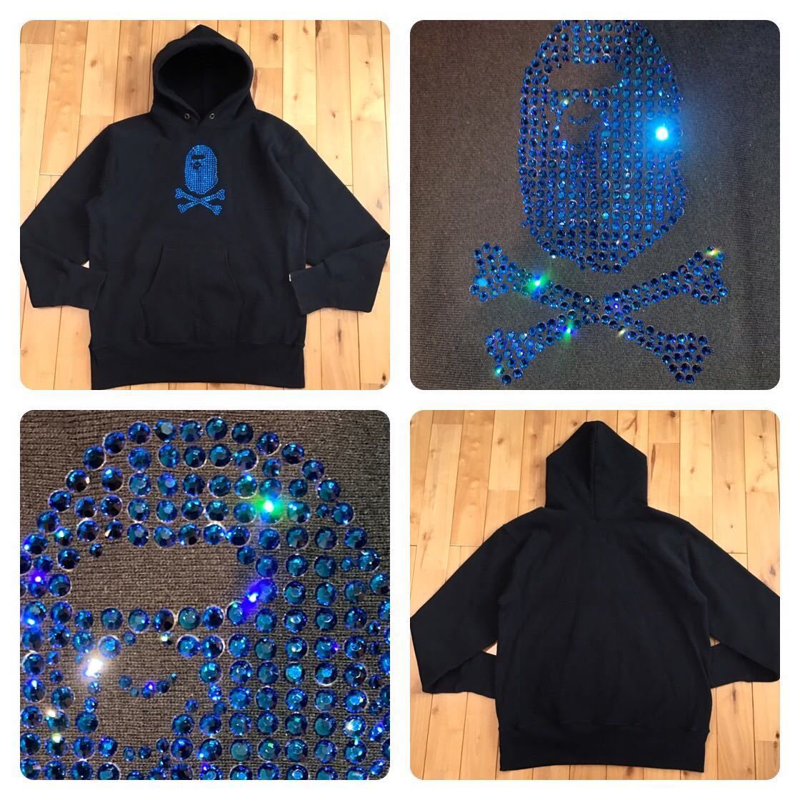 ★XL★ CHAMPION × BAPE スワロフスキー PULLOVER HOODIE NAVY a bathing ape チャンピオン エイプ ベイプ パーカー blue swarovski i318_画像1