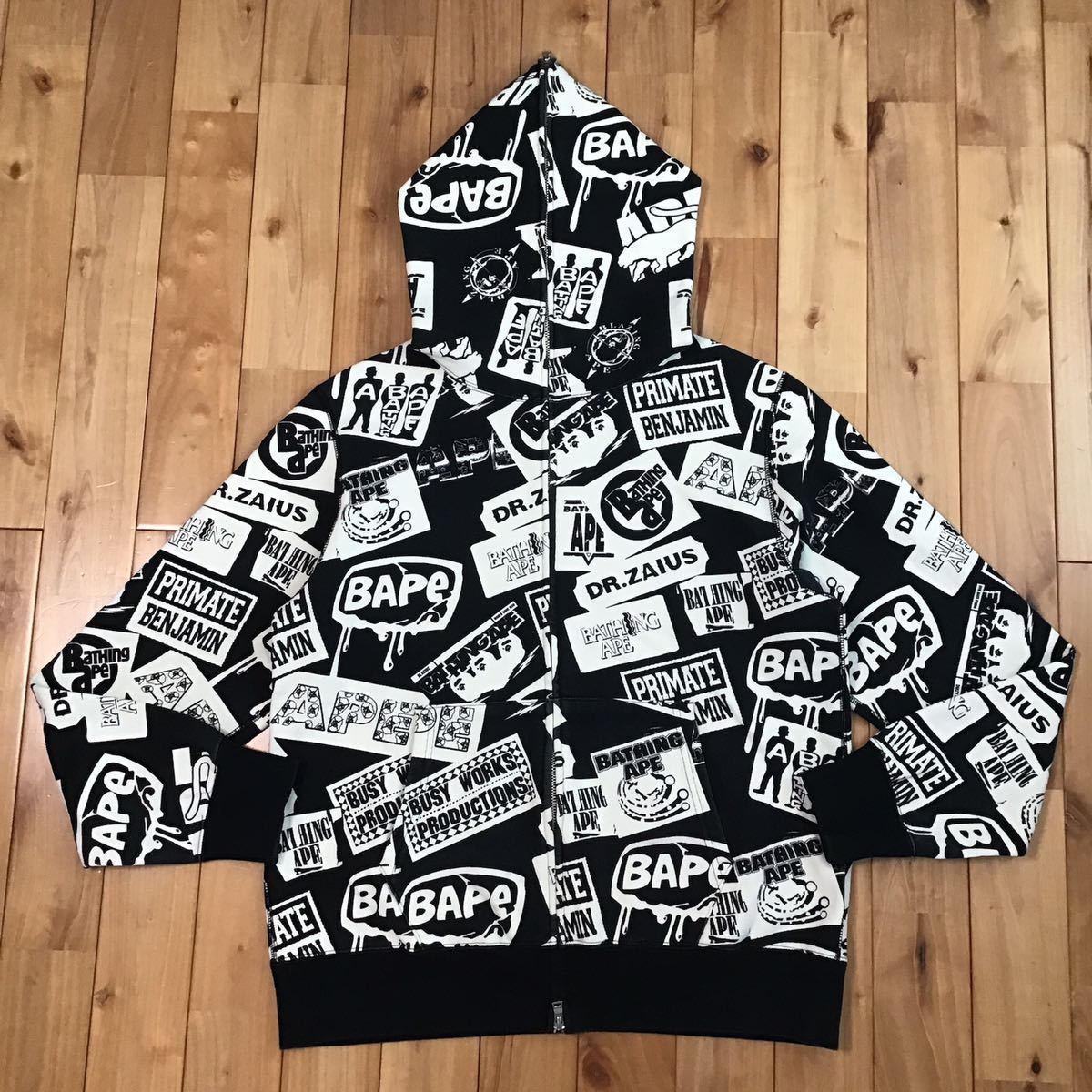 ★XL★ BAPE Mix Logo フルジップ パーカー black a bathing ape full zip hoodie エイプ ベイプ アベイシングエイプ i2_画像1