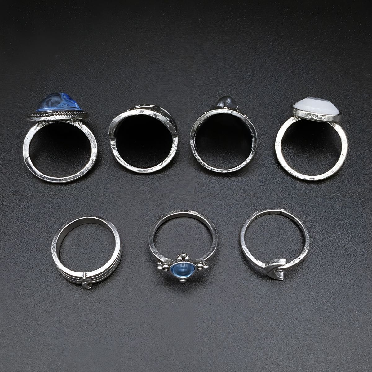15-13 ファッションリング 7点 セット シルバーカラー レディース 重ねづけ まとめ売り 新品 指輪 韓国 アクセサリー
