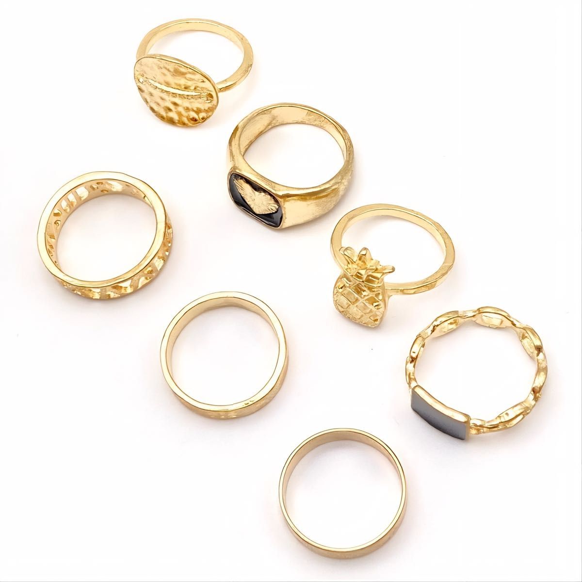 15-31 ファッションリング 7点 セット ゴールドカラー レディース 重ねづけ まとめ売り 新品 指輪 韓国 アクセサリー