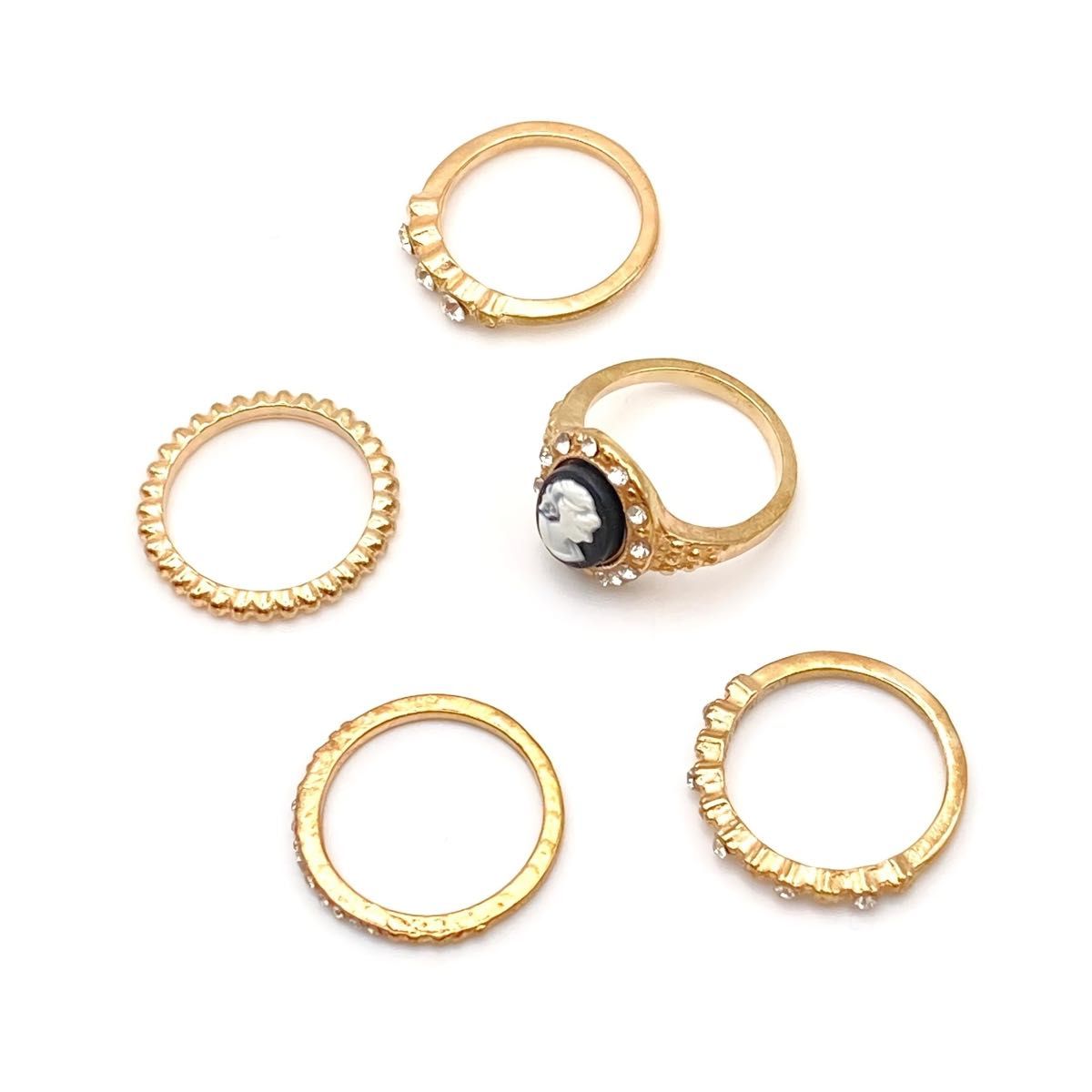 15-37 ファッションリング 5点 セット ゴールドカラー レディース 重ねづけ まとめ売り 新品 指輪 韓国 アクセサリー