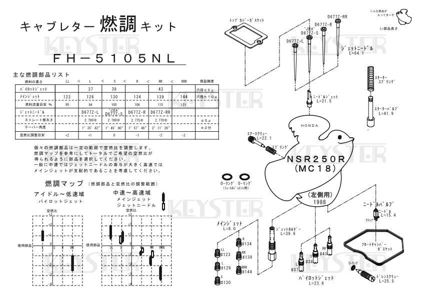 ■ FH-5105NL/R　 NSR250R　MC18 1988　　キャブレター 　リペアキット キースター　KEYSTER　燃調キット 3_画像5