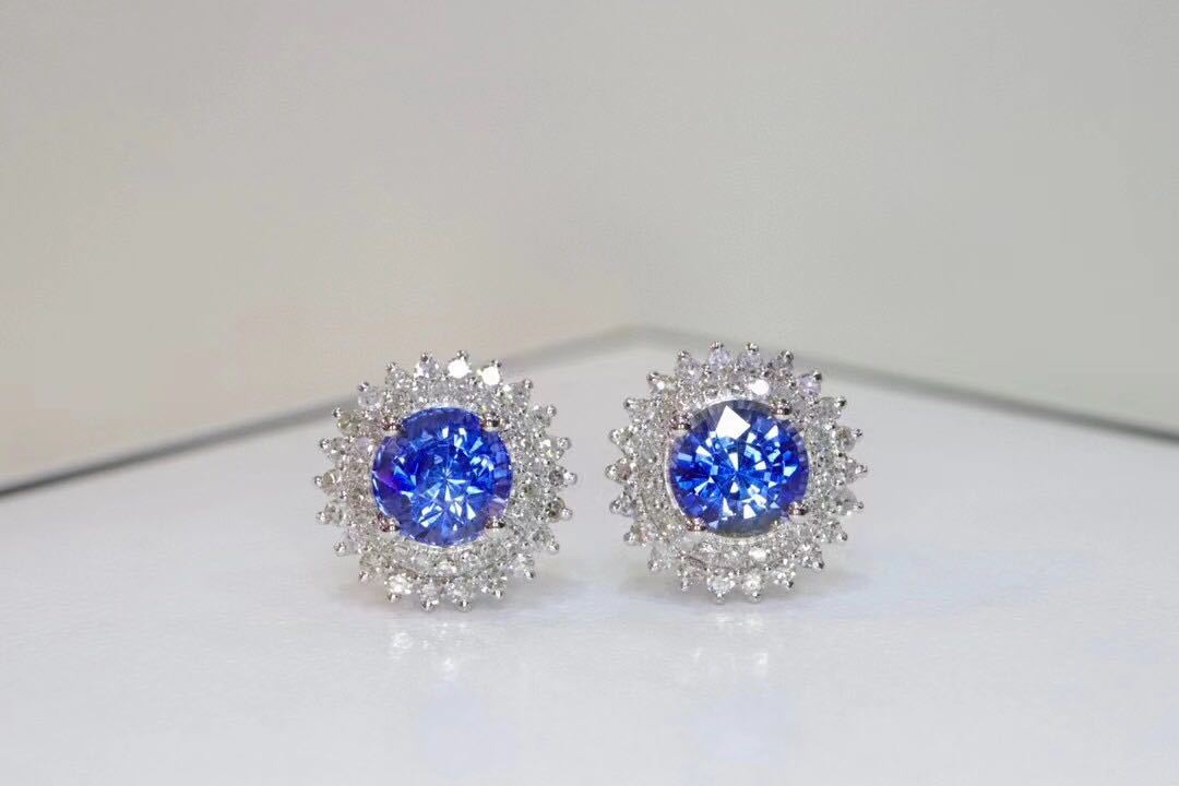 日本製・綿100% 天然 ロイヤル ブルーサファイア ダイヤ ピアス1.53ct
