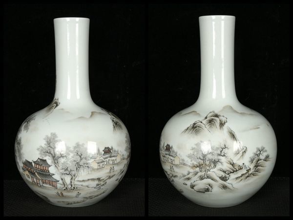 超格安一点陶磁器乾隆年製「清墨彩山水紋旧蔵出中国古美術古賞物擺件