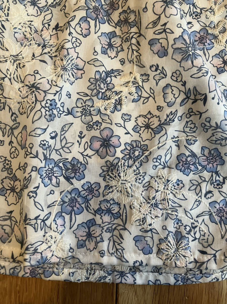  new goods girl Kids embroidery floral print blouse blue 120 centimeter shoulder frill 