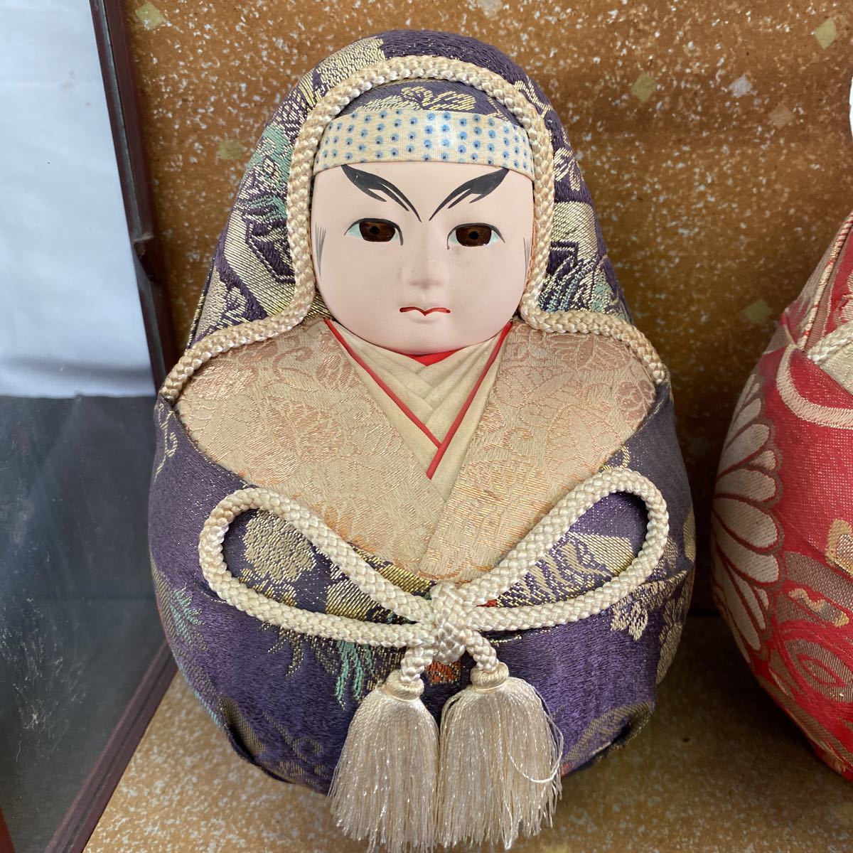 * used Japanese doll .....daruma... hinaningyou collection glass case Showa Retro antique ornament decoration interior 80-16