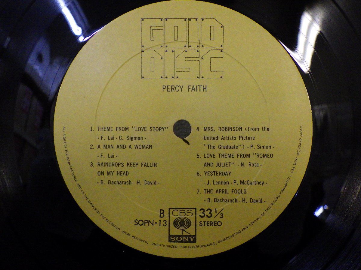 LP record obi PERCY FAITH GOLD DISCpa-si- face Gold disk decision record [ E+ ] E3987Z