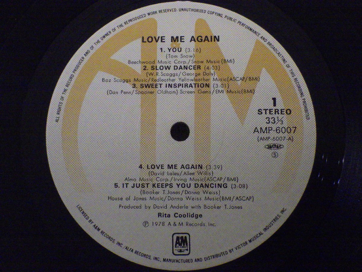LP レコード RITA COOLIDGE リタ クーリッジ LOVE ME AGAIN 【E-】 H1605D_画像5