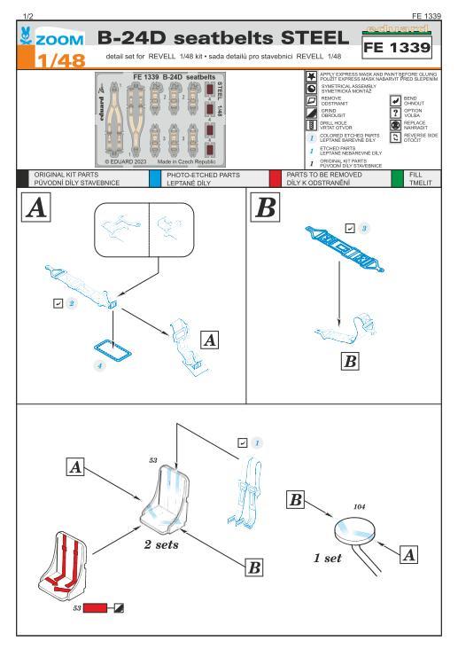 エデュアルド ズーム1/48 FE1339 B-24D Liberator seatbelts for Revell kits_画像2