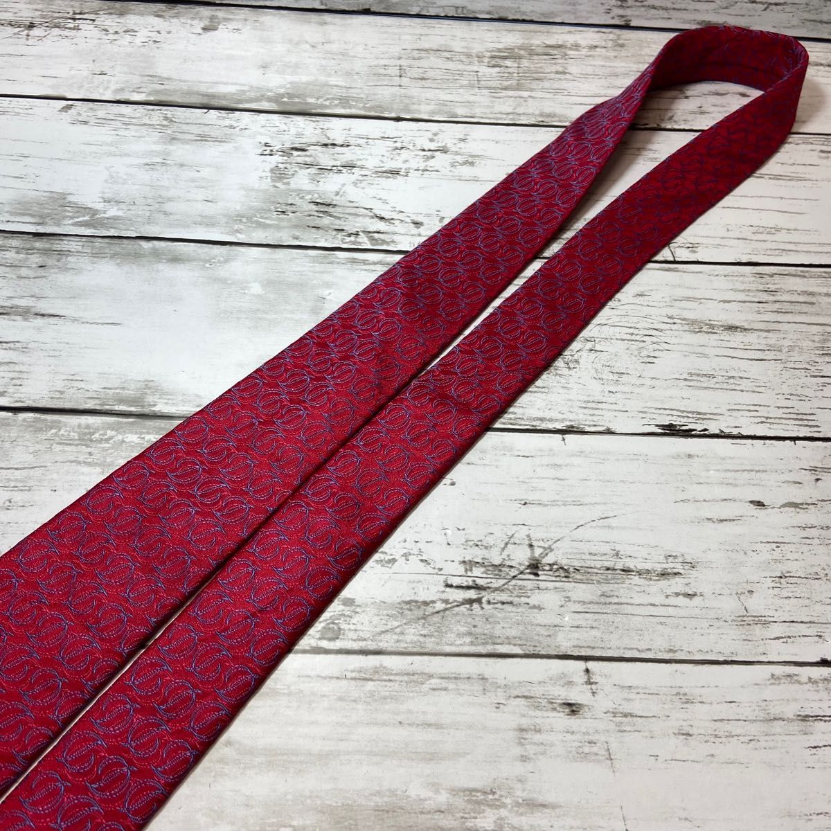 美品 S T Dupont エステー デュポン ネクタイ D柄 総柄 レッド 美品 S T Dupont エステー デュポン ネクタイ D柄 総柄 レッド