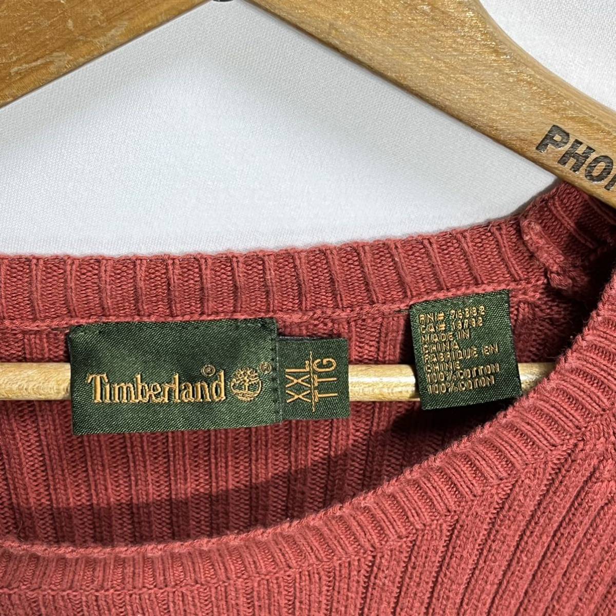 ■ 大きめサイズ Timberland ティンバーランド ワンポイント 刺繍ロゴ コットン ニット セーター サイズXXL 朱色系 アメカジ ■_画像4