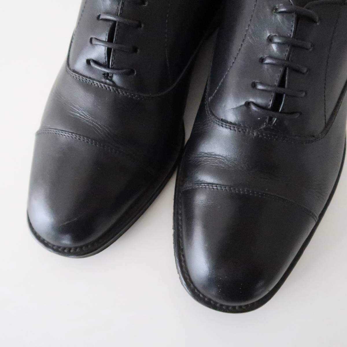イタリア製 オールドMAJESTIC ブラックレザー キャップトゥオックスフォードシューズ 表記39/ビンテージ革靴24.5cm_画像5