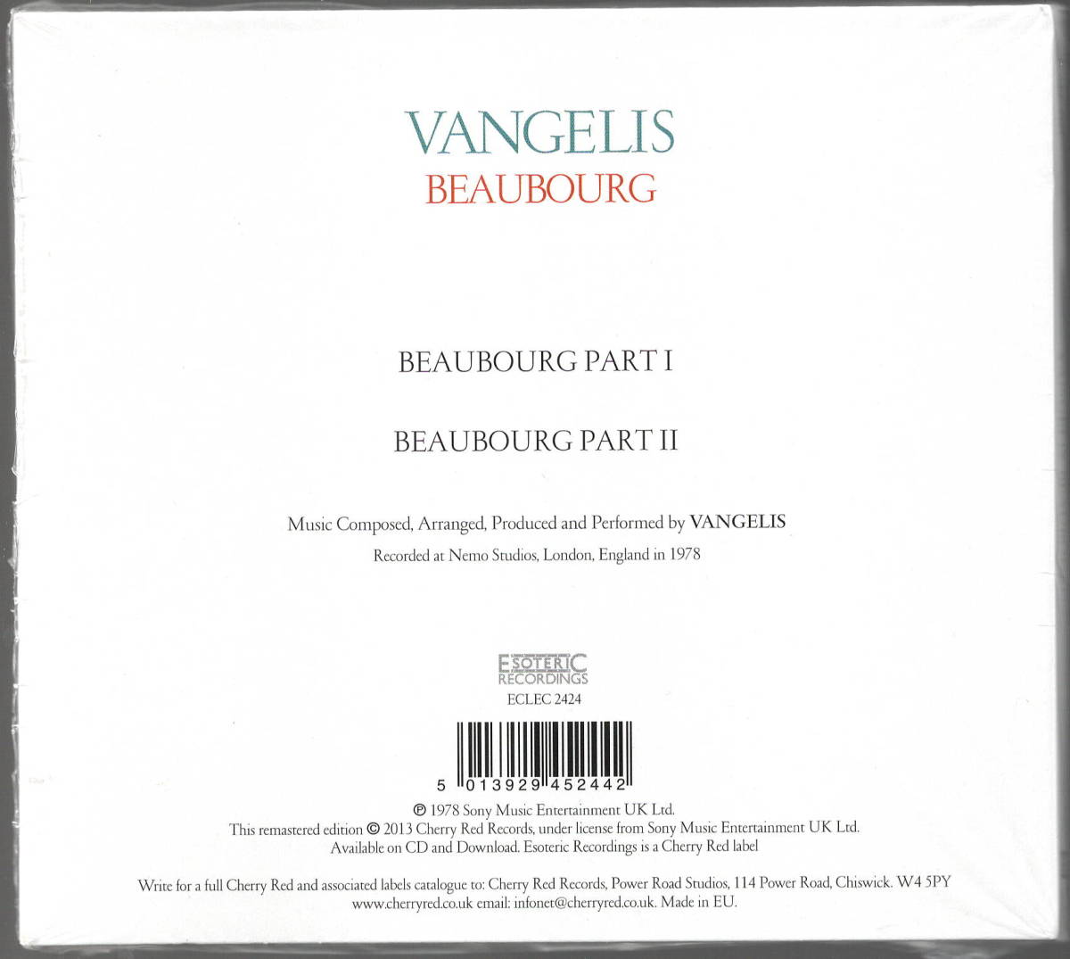 VANGELIS ヴァンゲリス／BEAUBOURG 2013リマスター　デジパック仕様　新品同様_画像2