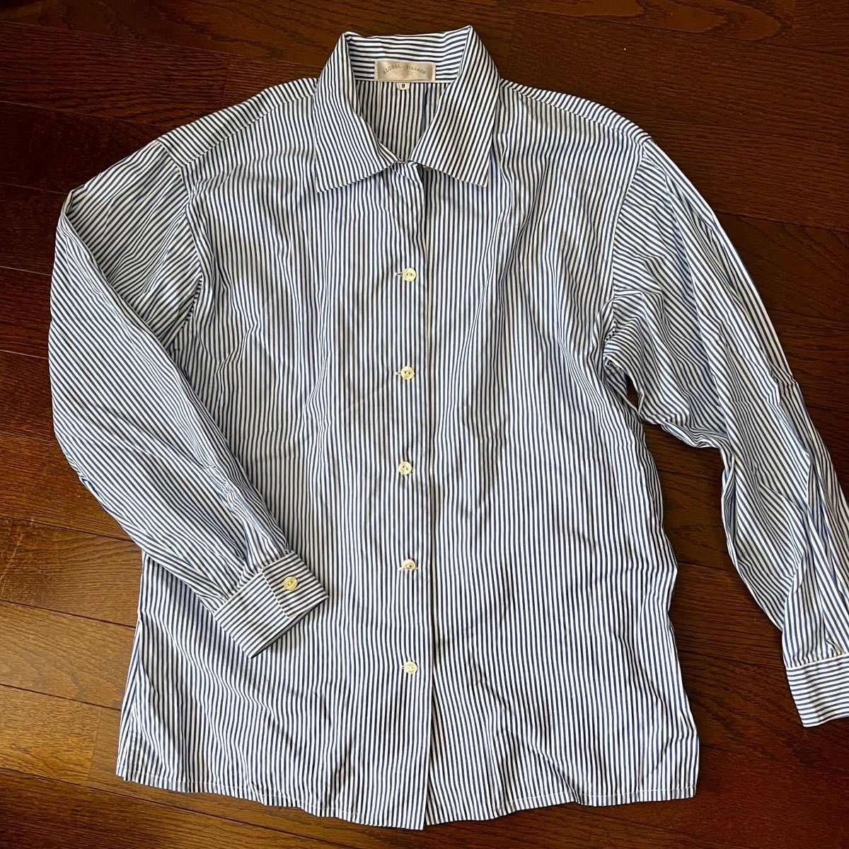 ストライプシャツ 日焼け防止　コットンシャツ ブルーシャツ　9〜11号　シンプルシャツ　ブラウス　