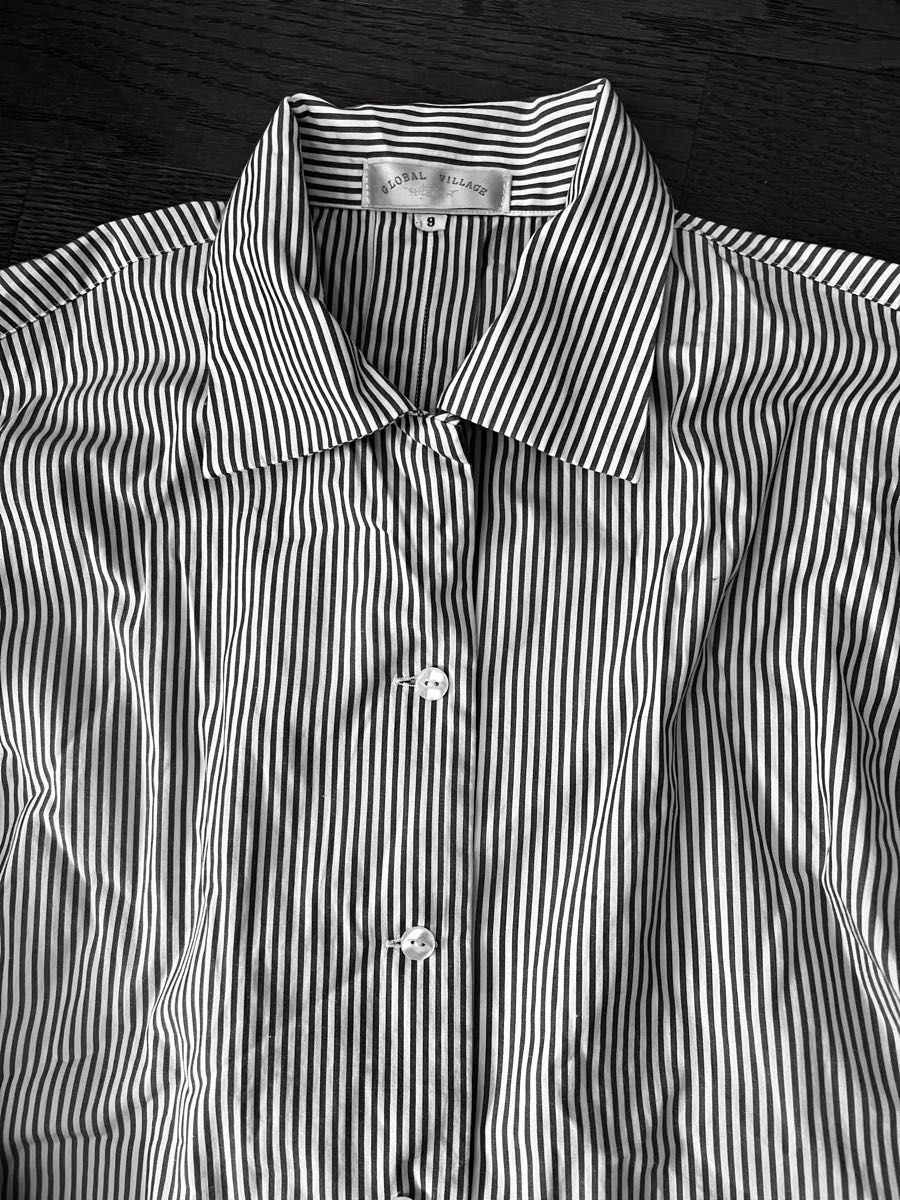 ストライプシャツ 日焼け防止　コットンシャツ ブルーシャツ　9〜11号　シンプルシャツ　ブラウス　