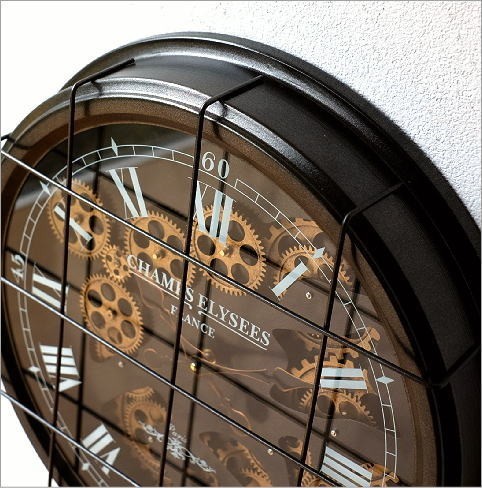 壁掛け時計 掛け時計 掛時計 壁掛時計 おしゃれ アンティーク レトロ クラシック 北欧 モダン ブラック 黒 アイアンの掛け時計 ギアーB_画像3