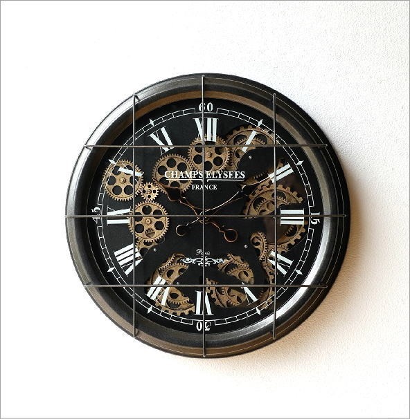 壁掛け時計 掛け時計 掛時計 壁掛時計 おしゃれ アンティーク レトロ クラシック 北欧 モダン ブラック 黒 アイアンの掛け時計 ギアーB_画像5