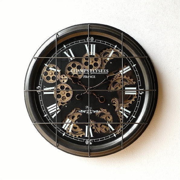 壁掛け時計 掛け時計 掛時計 壁掛時計 おしゃれ アンティーク レトロ クラシック 北欧 モダン ブラック 黒 アイアンの掛け時計 ギアーB_画像1