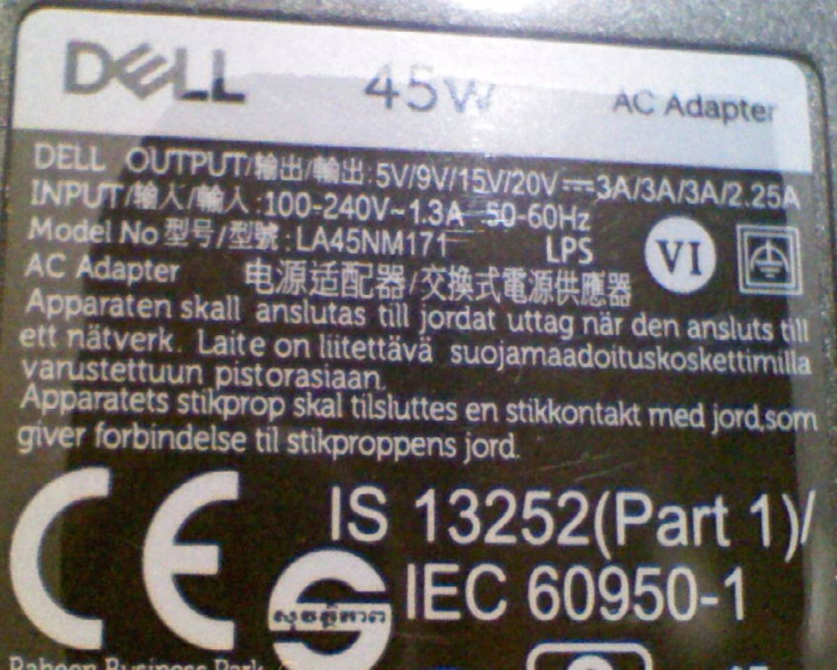 DELL original 45W 20v 2.25A AC adaptor /USB type C connector /LA45NM171