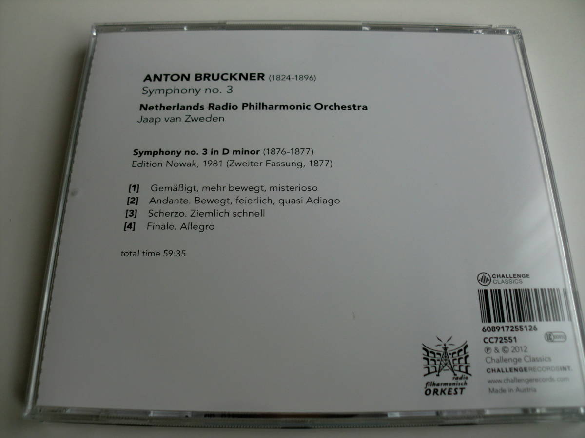 SACD「ブルックナー:交響曲第3番[1877年第３稿ノヴァーク版]」J・V・ズヴェーデン&オランダ放送フィルハーモニー管弦楽団　輸入盤 _画像2