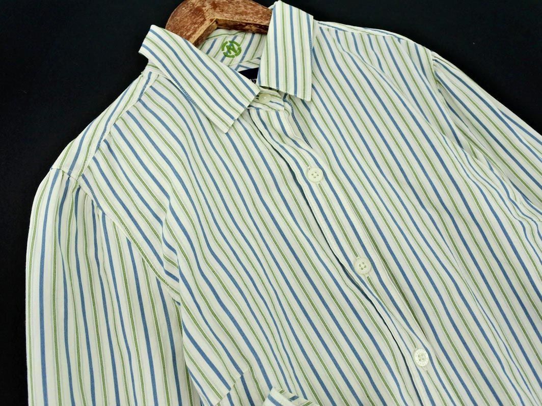  cat pohs OK NAUTICA Nautica stripe shirt sizeM/ green x blue #* * dda3 lady's 