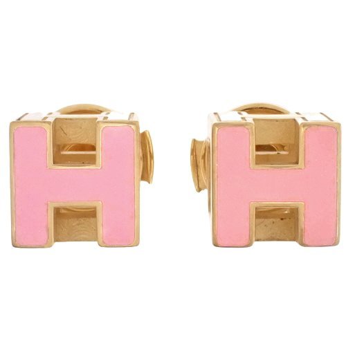 HERMES】エルメス Hピンクキューブピアス-