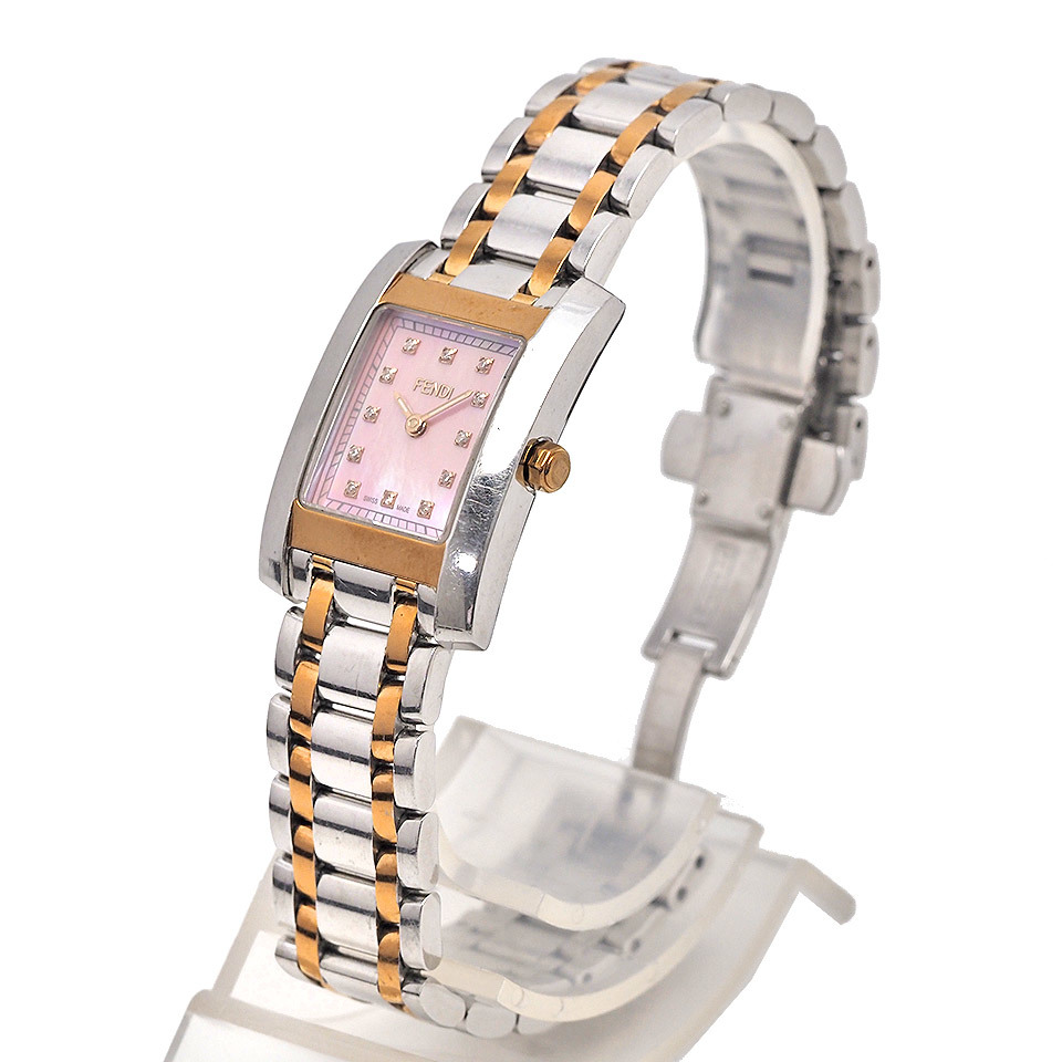 FENDI フェンディ 12Pダイヤ レディースウォッチ 7000L クォーツ SS×GP ピンクシェル 【丸万質舗】 2