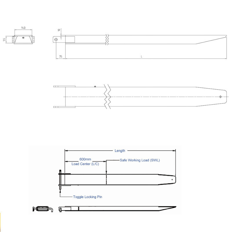 サヤフォーク FE2-16 長さ1600mm 板厚6mm クローズボトム フォークリフト用長爪 つけツメ フォークリフト アタッチメント 