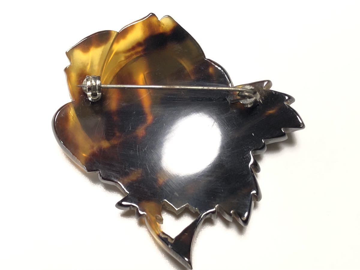  antique book@ tortoise shell 9.2g meat thickness rose brooch [ inspection / tortoise shell /../ rose / rose ]