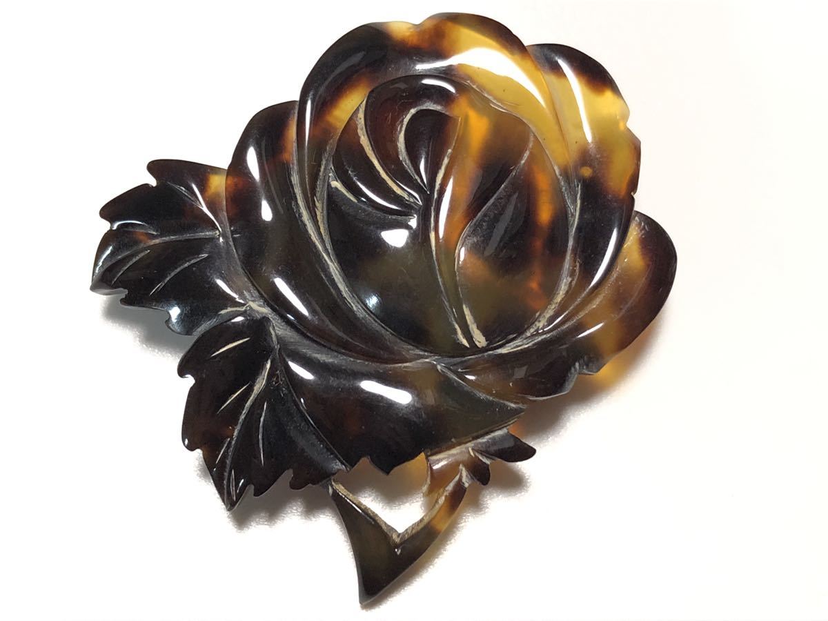  antique book@ tortoise shell 9.2g meat thickness rose brooch [ inspection / tortoise shell /../ rose / rose ]