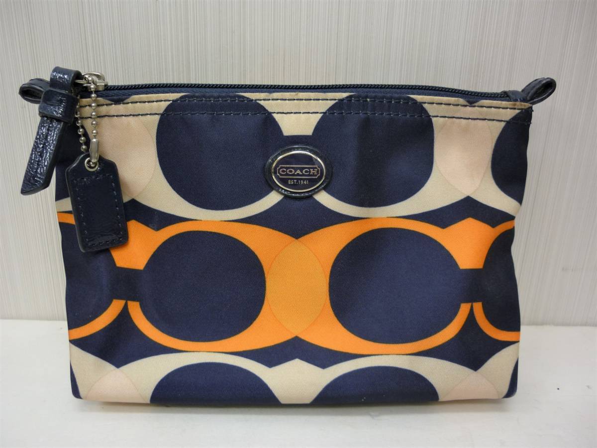 COACH Coach signature pouch make-up pouch navy orange nylon 