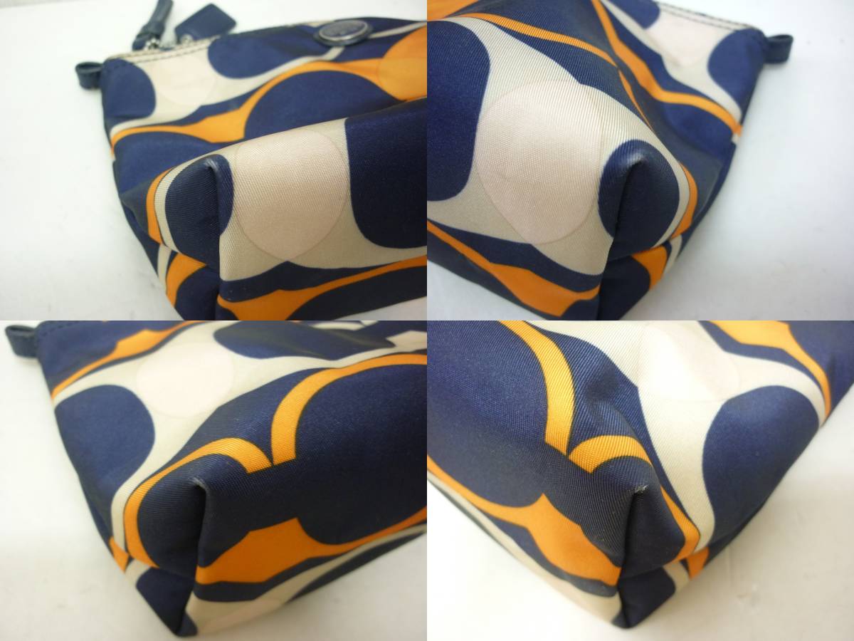COACH Coach signature pouch make-up pouch navy orange nylon 