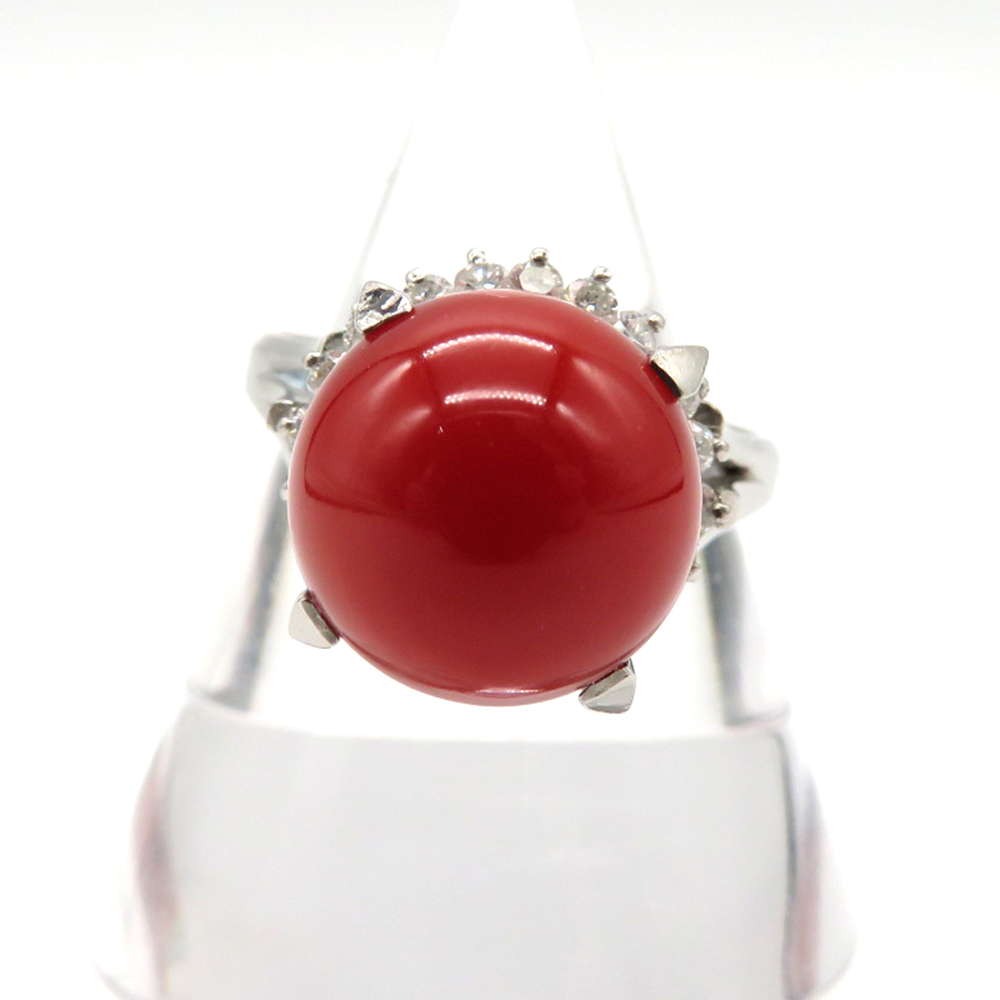 【限定販売】 さんご リング 中古 直径約10.0mm PT900【神戸本店】 ABランク 0.33ct ダイヤモンド その他