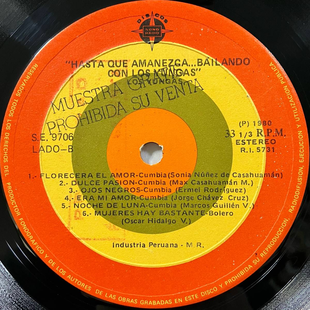 試聴！80年代ペルークンビア◆マイナー盤 LOS YUNGAS / HASTA QUE AMANEZCA... (SONO RADIO) ラテン クンビア latin cumbia vinyl_画像6