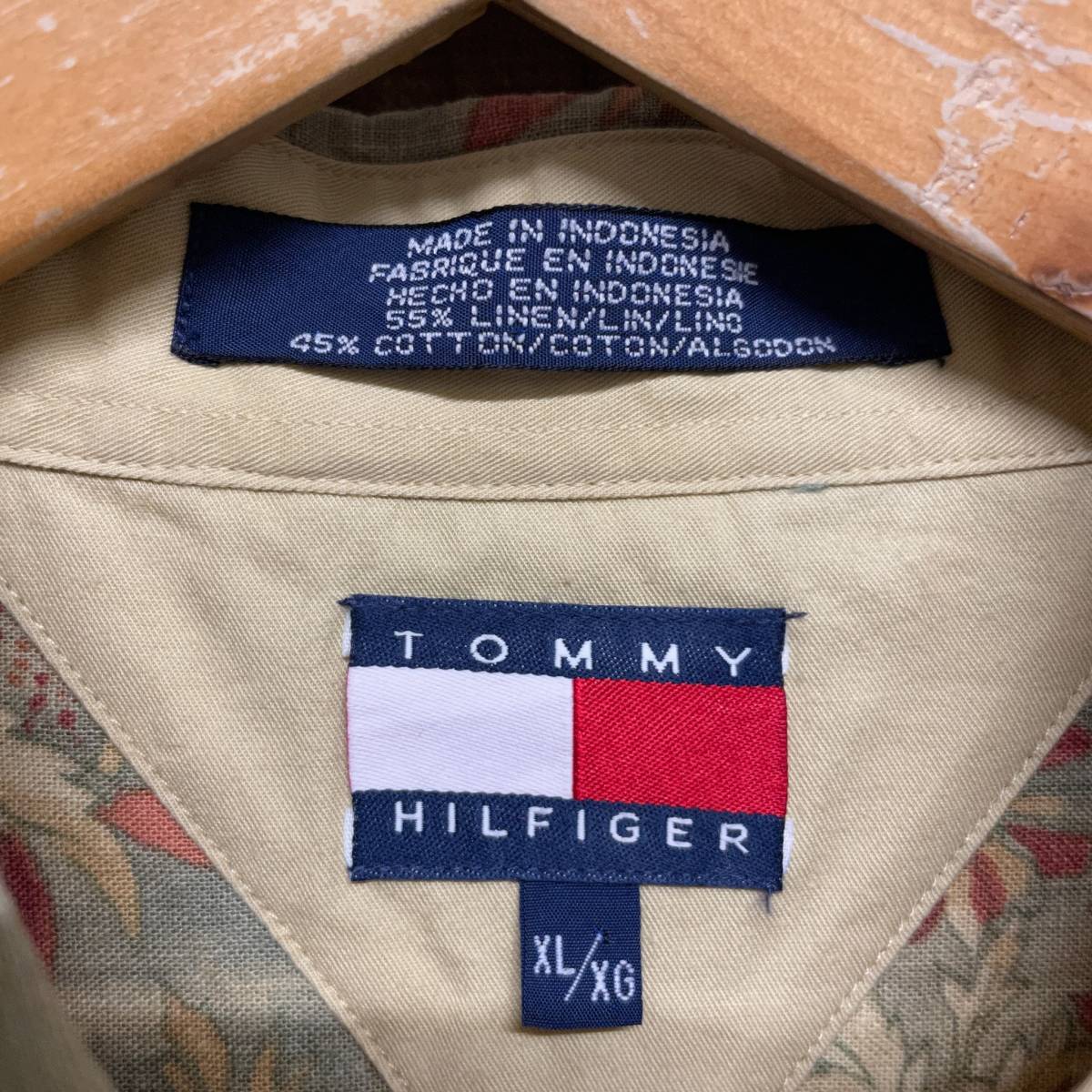 TOMMY HILFIGER トミーヒルフィガー 半袖シャツ 総柄 花柄 メンズ XL ワンポイント 90s ヴィンテージ ボタンダウン_画像3