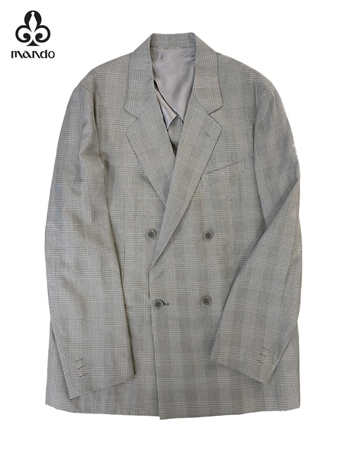 [ regular price :63,000]mando man do thin Glenn check double tailored jacket gray size Ⅲ L men's * sample beautiful goods 