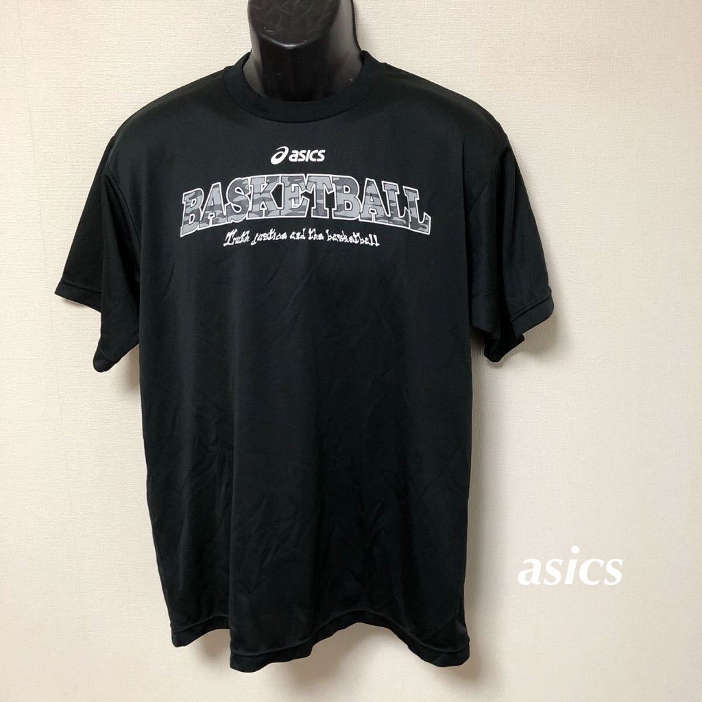 asics◇アシックス /メンズO 半袖Tシャツ トップス プリント BASKETBALL 黒 速乾素材 練習着 トレーニング スポーツウェア_画像1