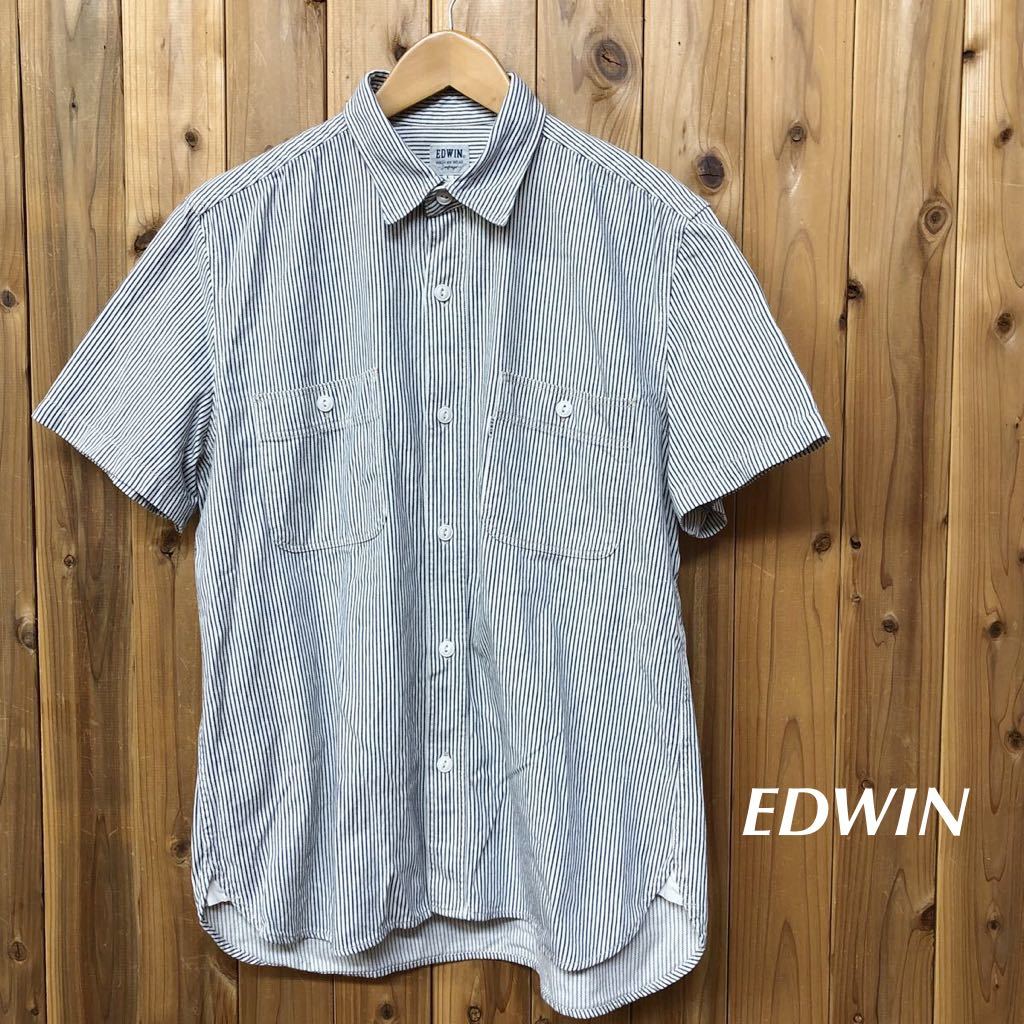 EDWIN /エドウィン /メンズL 半袖シャツ トップス コットンシャツ 二つポケット ストライプ柄 カジュアル 古着_画像1