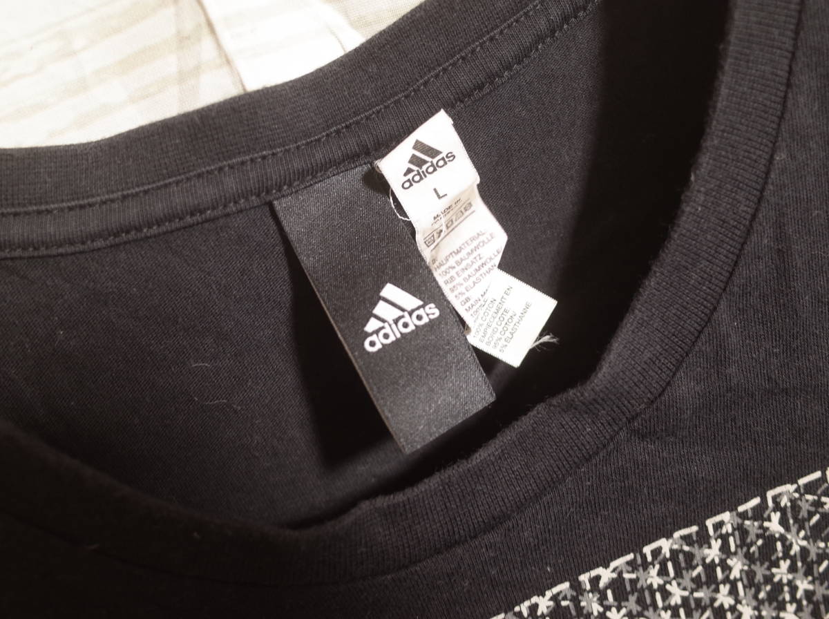 メンズ pg689 adidas アディダス グラフィック ロゴ プリント 半袖 Tシャツ L 黒の画像3