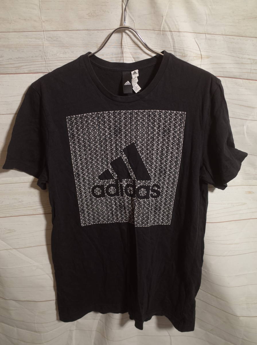 メンズ pg689 adidas アディダス グラフィック ロゴ プリント 半袖 Tシャツ L 黒の画像1