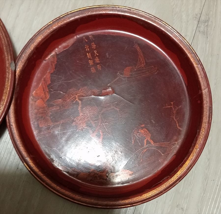 明代 時代漆芸 皿 5枚 山水 唐詩 中国古玩 検:螺細 | knowhowtrg.com