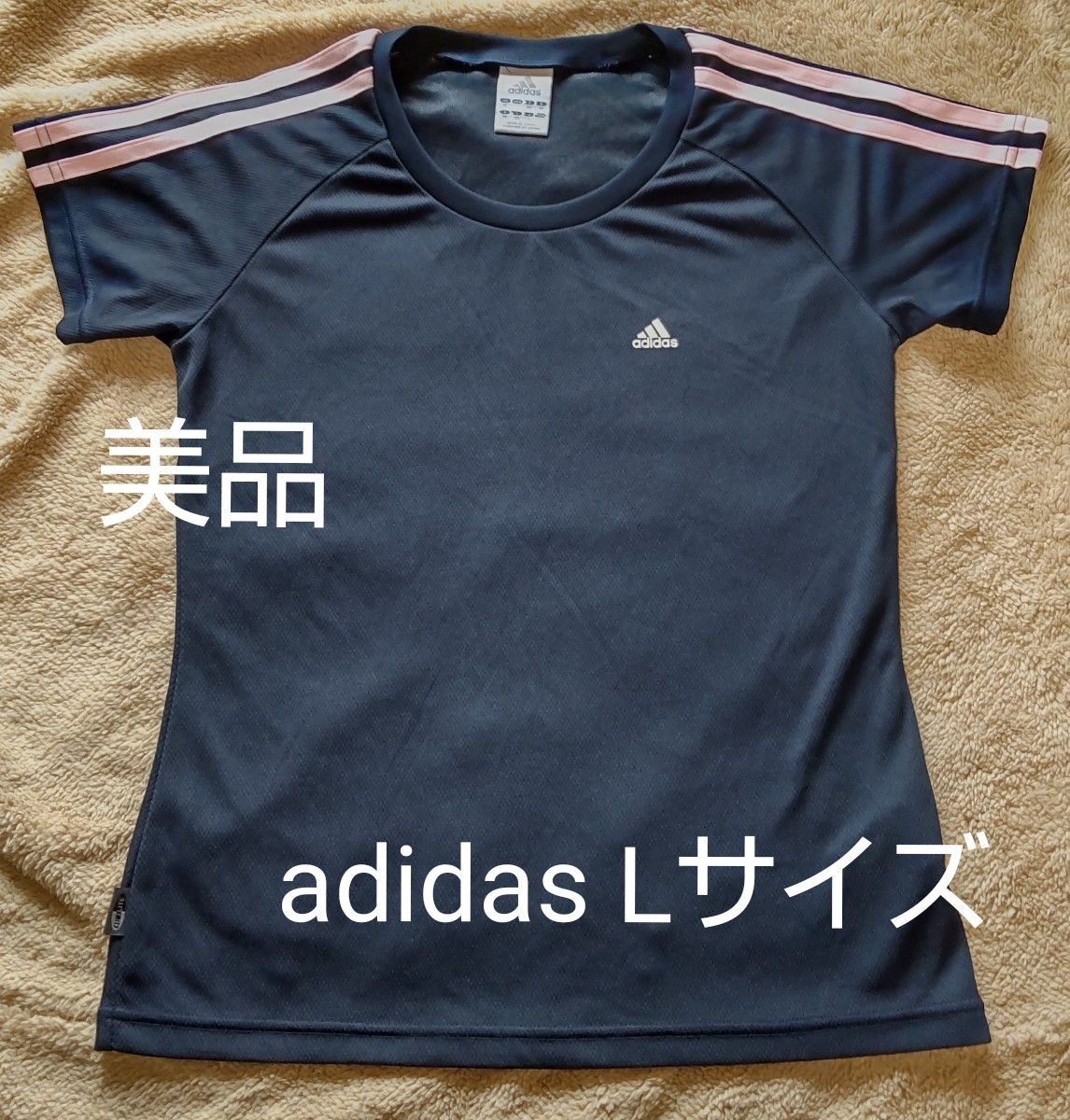 美品 adidas 半袖 Tシャツ スポーツウェア CLIMALITE 3ストライプ ３本線 レディース Lサイズ 日本製