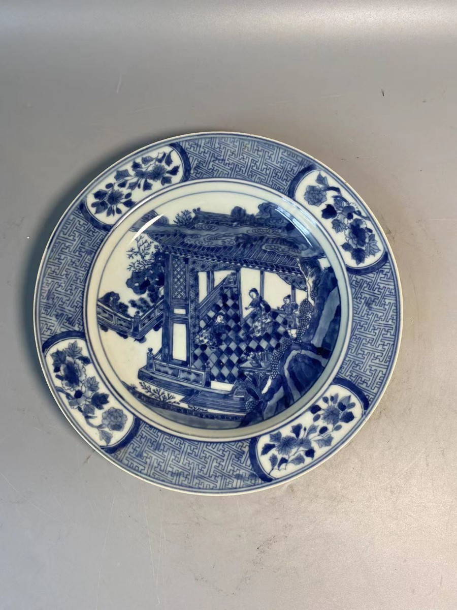 旧家蔵出 清朝期 陶磁器 景徳鎮製 青花大皿 染付 煎茶道具 中国古玩