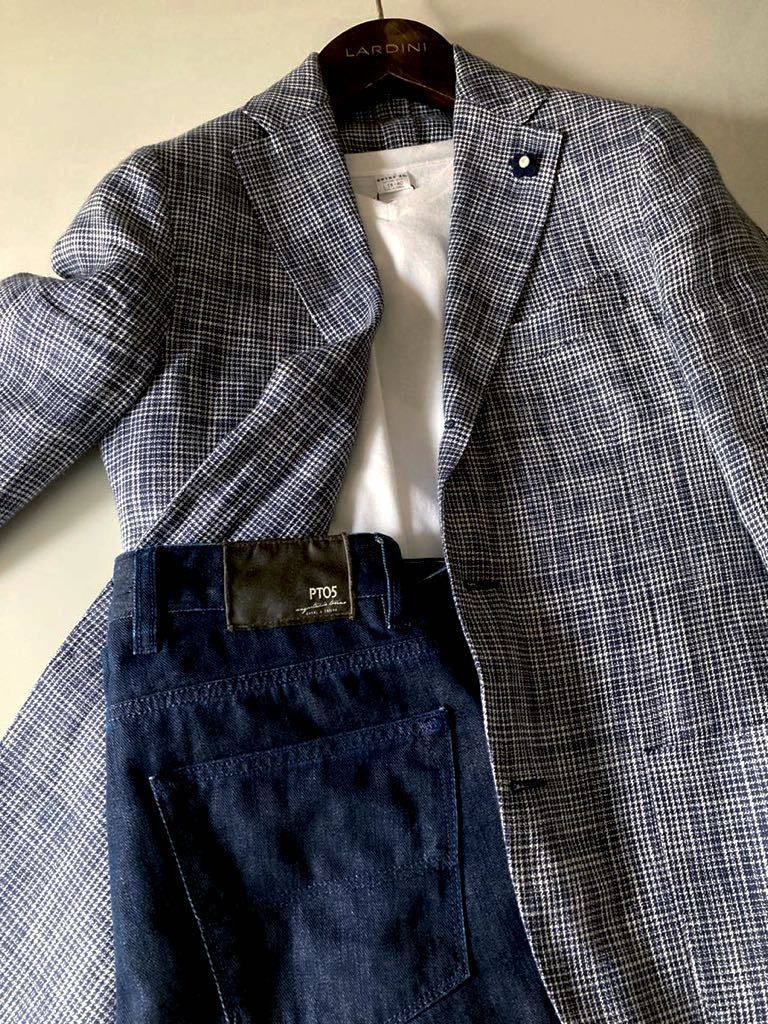 極美品】イタリーLARDINI/ラルディーニ ハウンドトゥース ピュアリネン