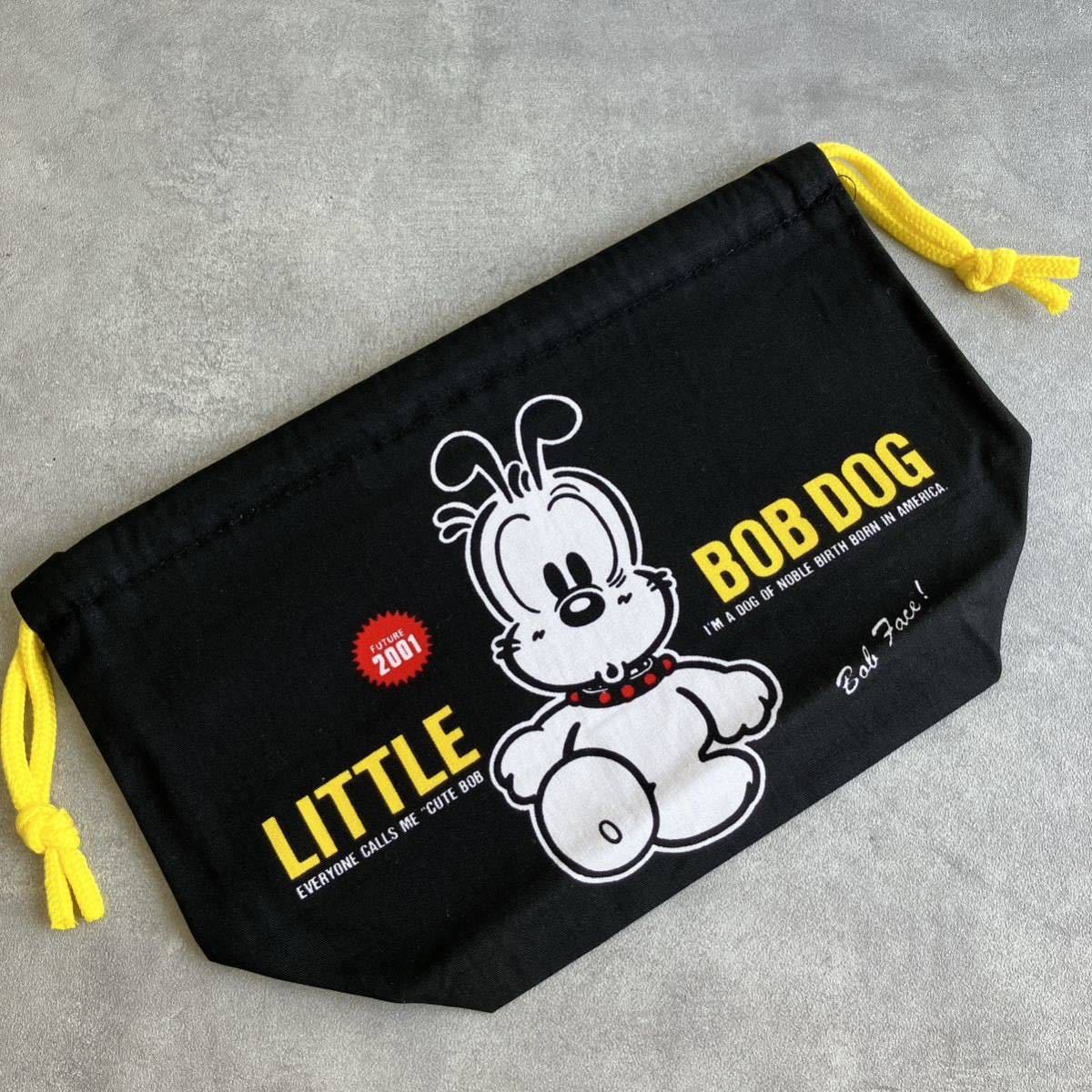 ☆当時物 リトルボブドッグLITTLE BOB DOG証紙付 未使用保管品 ランチ巾着 昭和レトロ希少 コレクター 黒色 犬 お弁当 子ども 新学期 ①_画像1